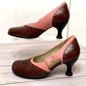John Fluevog heels Tennessee pink brown with bow